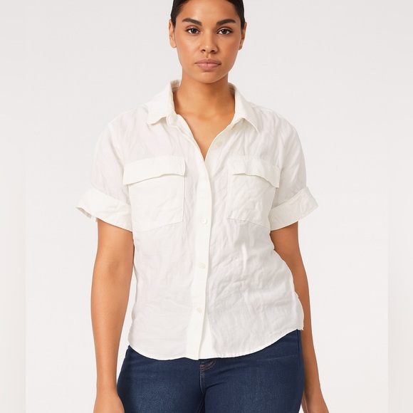 Tanya Taylor white button up utility collared shirt sleeve shirt - Picture 1 of 4